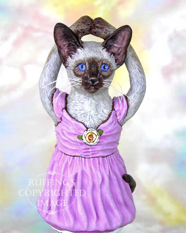 Jazzie the Siamese Ballerina, Original One-of-a-kind Cat Folk Art Doll Figurine by Max Bailey