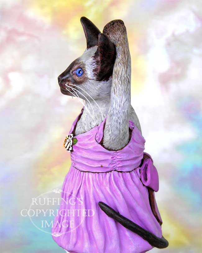 Jazzie the Siamese Ballerina, Original One-of-a-kind Cat Folk Art Doll Figurine by Max Bailey