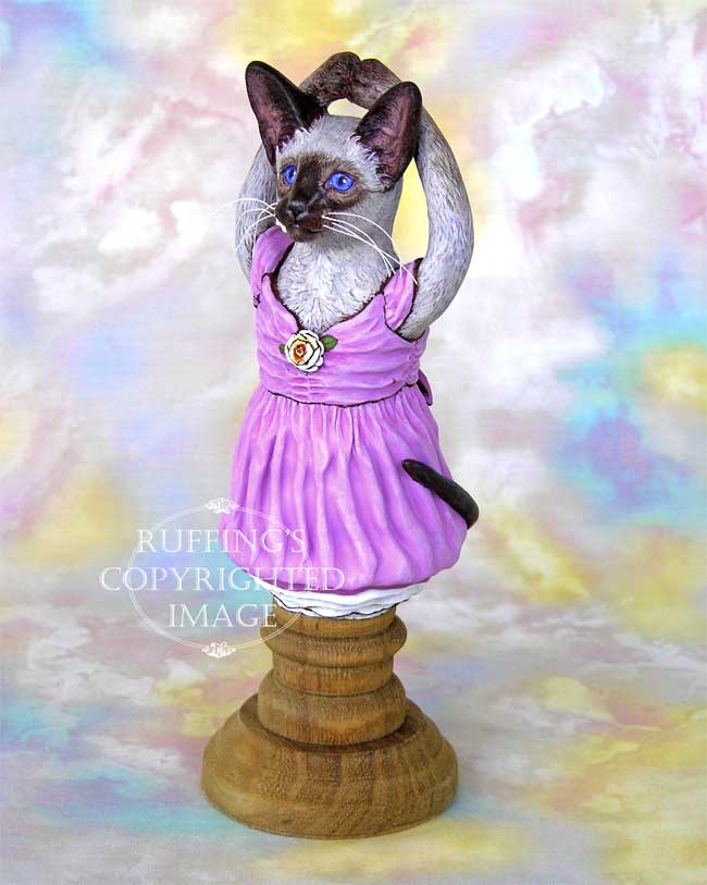 Jazzie the Siamese Ballerina, Original One-of-a-kind Cat Folk Art Doll Figurine by Max Bailey