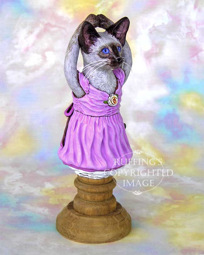 Jazzie the Siamese Ballerina, Original One-of-a-kind Cat Folk Art Doll Figurine by Max Bailey