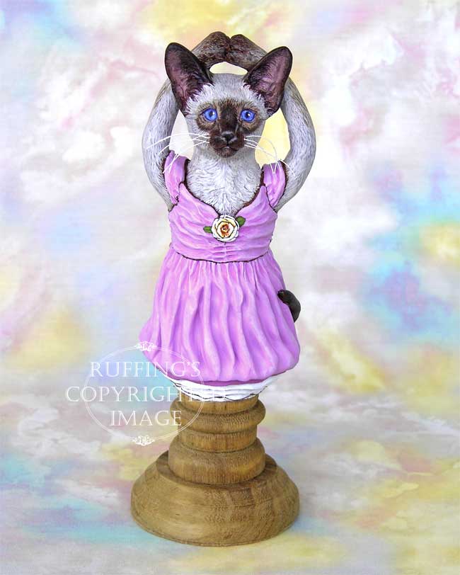 Jazzie the Siamese Ballerina, Original One-of-a-kind Cat Folk Art Doll Figurine by Max Bailey