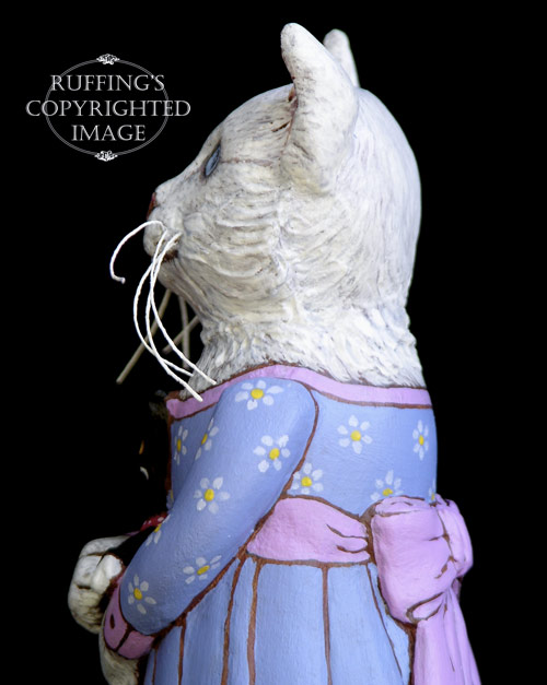 Lily and Caroline, Original One-of-a-kind White and Tuxedo Cat Folk Art Doll Figurine by Max Bailey