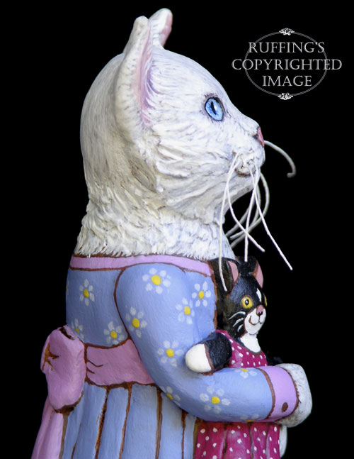 Lily and Caroline, Original One-of-a-kind White and Tuxedo Cat Folk Art Doll Figurine by Max Bailey