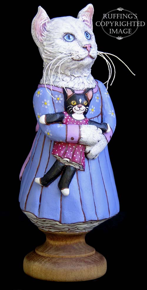 Lily and Caroline, Original One-of-a-kind White and Tuxedo Cat Folk Art Doll Figurine by Max Bailey