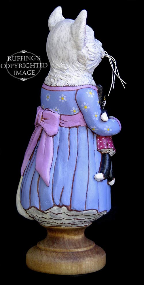 Lily and Caroline, Original One-of-a-kind White and Tuxedo Cat Folk Art Doll Figurine by Max Bailey
