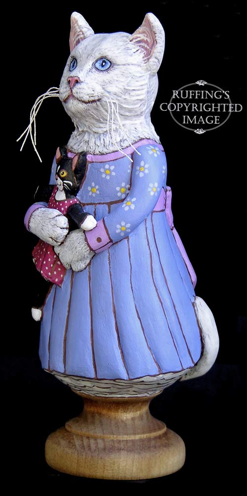 Lily and Caroline, Original One-of-a-kind White and Tuxedo Cat Folk Art Doll Figurine by Max Bailey