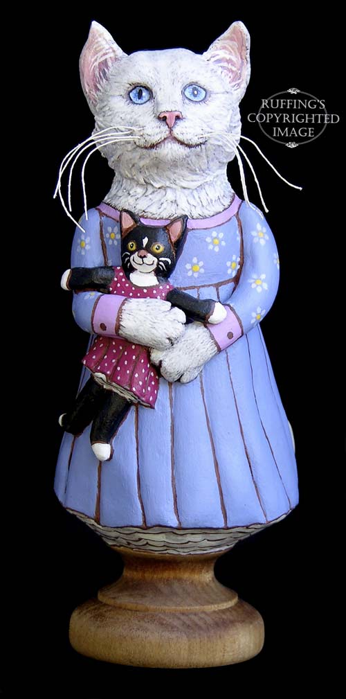 Lily and Caroline, Original One-of-a-kind White and Tuxedo Cat Folk Art Doll Figurine by Max Bailey