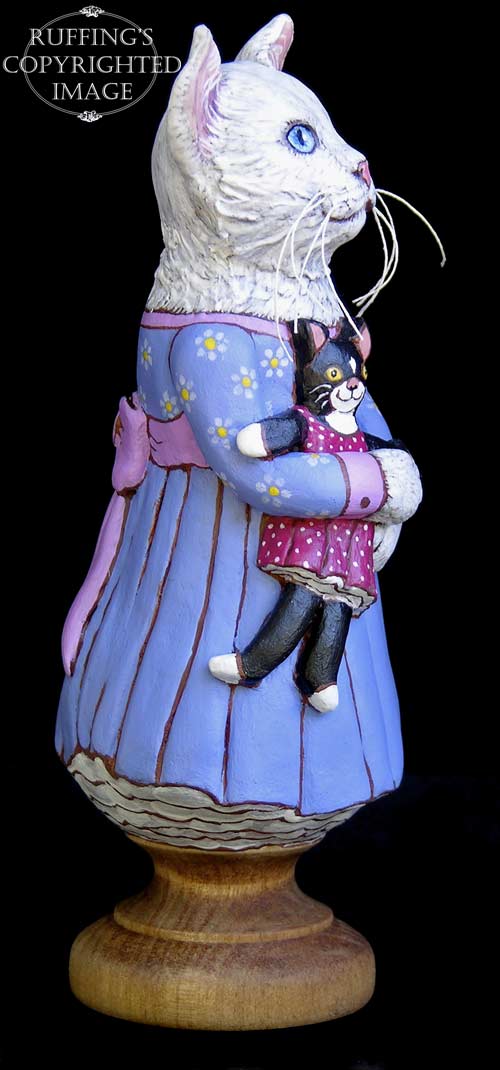 Lily and Caroline, Original One-of-a-kind White and Tuxedo Cat Folk Art Doll Figurine by Max Bailey