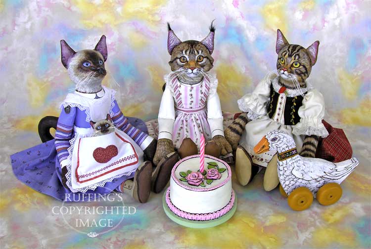 Loretta, Chelsea Maine Coon, Heidi Original Folk Art Cat Dolls by Max Bailey and Elizabeth Ruffing