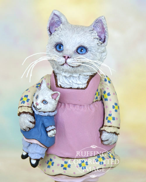 Jessie and Jeannie, Whie Kitten Original Folk Art Cat Doll Figurine by Max Bailey