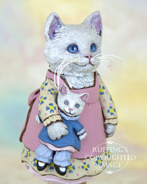 Jessie and Jeannie, Whie Kitten Original Folk Art Cat Doll Figurine by Max Bailey
