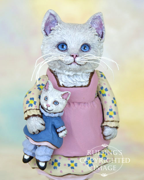 Jessie and Jeannie, White Kitten Folk Art Doll Figurine by Max Bailey