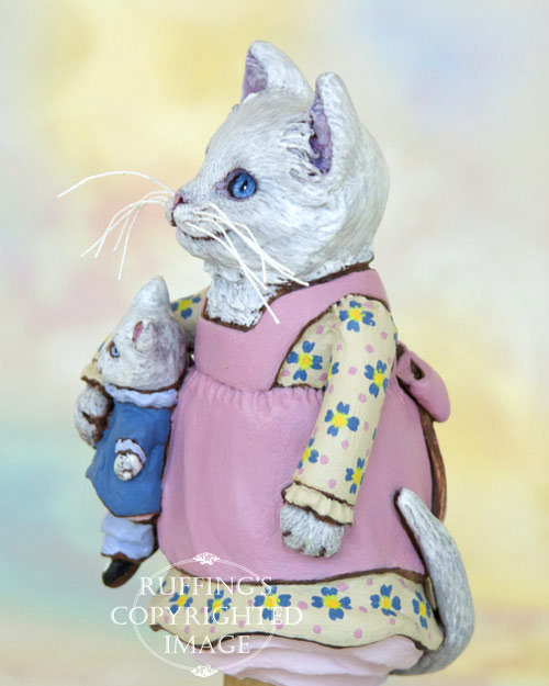 Jessie and Jeannie, Whie Kitten Original Folk Art Cat Doll Figurine by Max Bailey