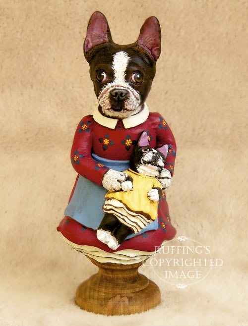 Prudence the Boston Terrier, Original One-of-a-kind Folk Art Dog Doll Figurine by Max Bailey