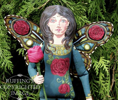 Rosalie Original One-of-a-kind Red Rose Fairy Folk Art Doll by Max Bailey
