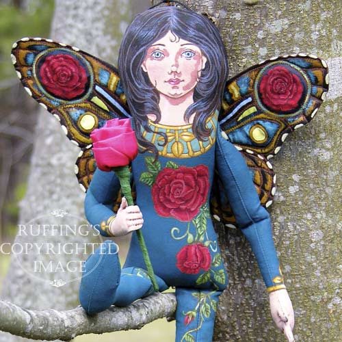 Rosalie Original One-of-a-kind Red Rose Fairy Folk Art Doll by Max Bailey