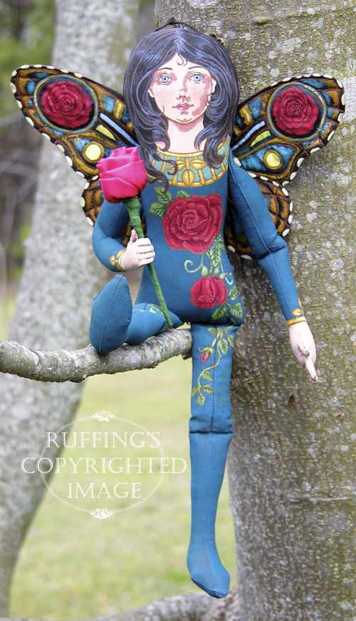 Rosalie Original One-of-a-kind Red Rose Fairy Folk Art Doll by Max Bailey