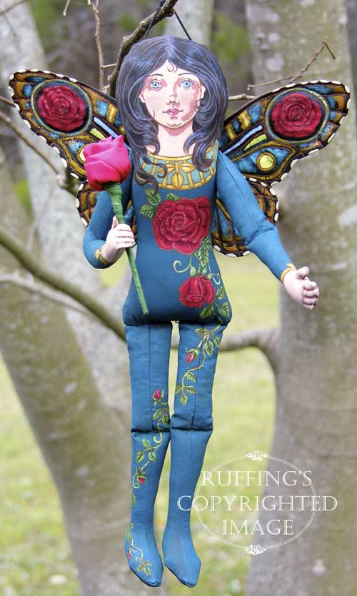Rosalie Original One-of-a-kind Red Rose Fairy Folk Art Doll by Max Bailey