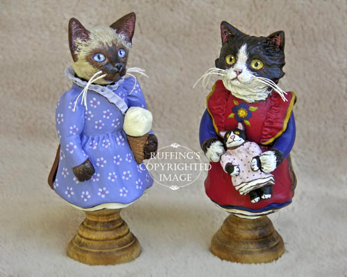 Sasha the Siamese and Emmy the Tuxedo Kitten, Original One-of-a-kind Folk Art Doll Figruines by Max Bailey