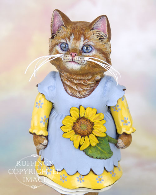 Sunflower the Orange Tabby Kitten, Original One-of-a-kind Folk Art Cat Doll Figurine by Max Bailey