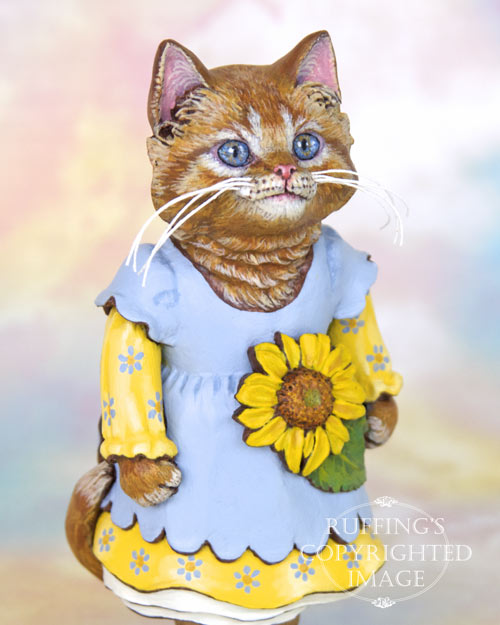 Sunflower the Orange Tabby Kitten, Original One-of-a-kind Folk Art Cat Doll Figurine by Max Bailey